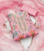 Pink color hand work work organza unstitched chudidar dress material 