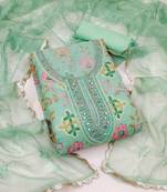 Sea green color hand work work organza unstitched chudidar dress material - mrfc11314c