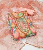 Multi color hand work work organza unstitched chudidar dress material 