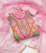 Multi color hand work work organza unstitched chudidar dress material 
