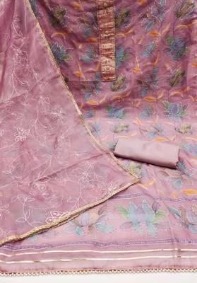 Light purple color sequins work organza unstitched chudidar dress material  2