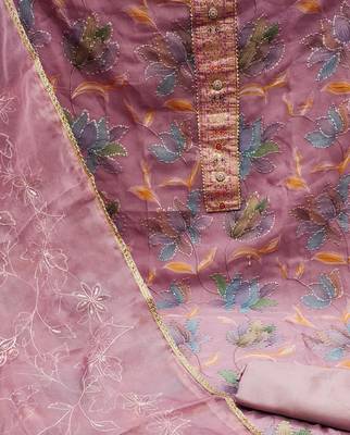 Light purple color sequins work organza unstitched chudidar dress material  4