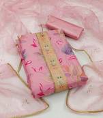 Pink color sequins work organza unstitched chudidar dress material 