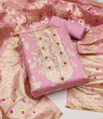 Pink color weaving work banarasi jacquard unstitched chudidar dress material 