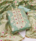 Sea green color weaving work banarasi jacquard unstitched chudidar dress material 