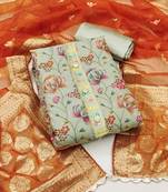 Sea green color sequins work organza unstitched chudidar dress material 