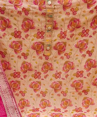 Cream color sequins work organza unstitched chudidar dress material  4