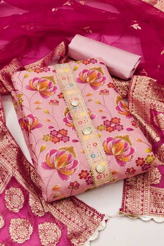 Pink color sequence work organza unstitched chudidar dress material - mrfc11320d