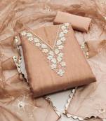 Peach color hand work work simmar cotton unstitched chudidar dress material - mrfc11323c
