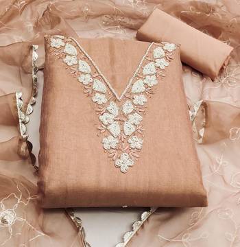 Peach color hand work work simmar cotton unstitched chudidar dress material - mrfc11323c 3
