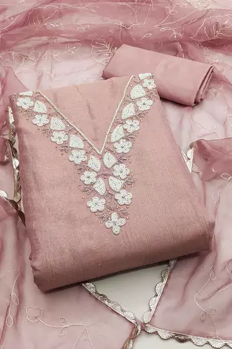 Pink color hand work work simmar cotton unstitched chudidar dress material - mrfc11323d