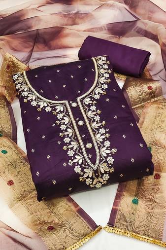 Burgundy color weaving work cotton jacquard unstitched chudidar dress material - mrfc11324e