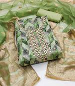 Green color weaving work organza jacquard unstitched chudidar dress material 