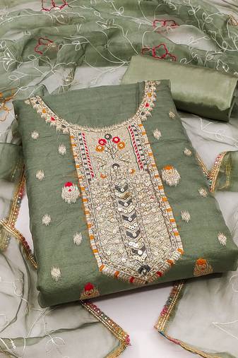 Sea green color weaving work organza jacquard unstitched chudidar dress material - mrfc11329c
