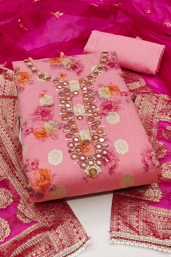 Pink color hand work work cotton jacquard unstitched chudidar dress material - mrfc11332a
