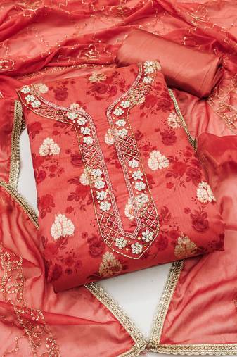 Rust color weaving work modal cotton jacquard unstitched chudidar dress material - mrfc11333a
