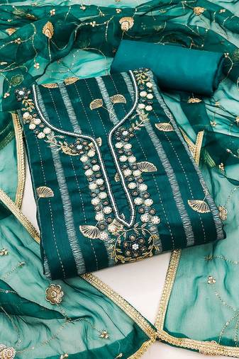 Rama green color weaving work modal cotton jacquard unstitched chudidar dress material - mrfc11334c