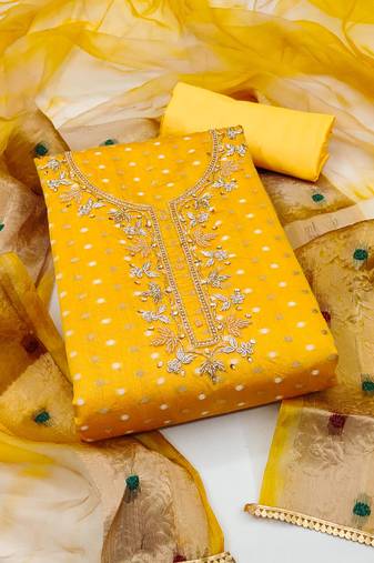 Yellow color weaving work modal cotton jacquard unstitched chudidar dress material - mrfc11335a