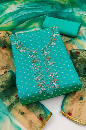 Sea green color weaving work modal cotton jacquard unstitched chudidar dress material - mrfc11335b