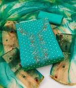 Sea green color weaving work modal cotton jacquard unstitched chudidar dress material 