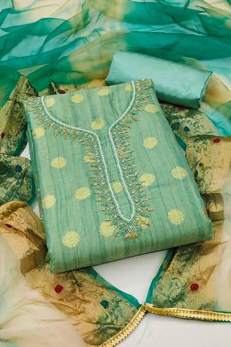 Sea green color weaving work modal cotton jacquard unstitched chudidar dress material - mrfc11336a