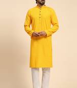 Yellow colour ethnic chikankari embroidery work men's kurta for wedding and festive looks