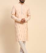 Baby pink colour ethnic and trendy smart mirror embroidery work mens kurta