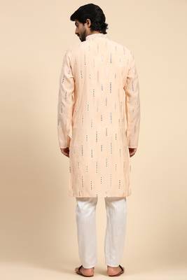 Baby pink colour ethnic and trendy smart mirror embroidery work mens kurta 2