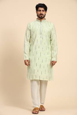 Pista colour ethnic and trendy smart mirror embroidery work mens kurta 1