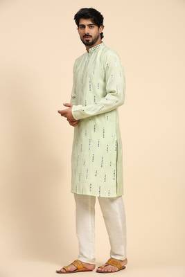 Pista colour ethnic and trendy smart mirror embroidery work mens kurta 3