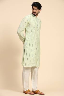 Pista colour ethnic and trendy smart mirror embroidery work mens kurta 4