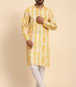 Yellow colour beautifully printed festive wear premium linen fabric mens kurta