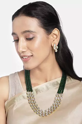 traditional stunning white kundan studded layered pearl necklace jewellery set