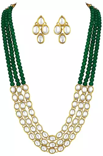 traditional stunning white kundan studded layered pearl necklace jewellery set