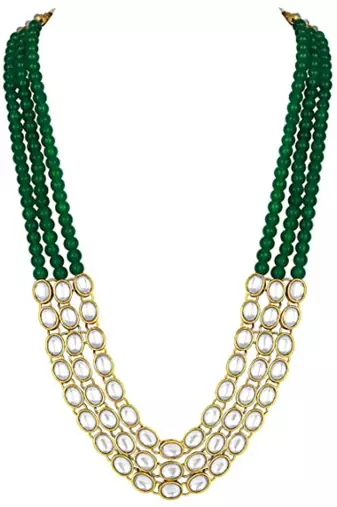 traditional stunning white kundan studded layered pearl necklace jewellery set