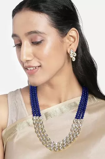 traditional stunning white kundan studded layered pearl necklace jewellery set