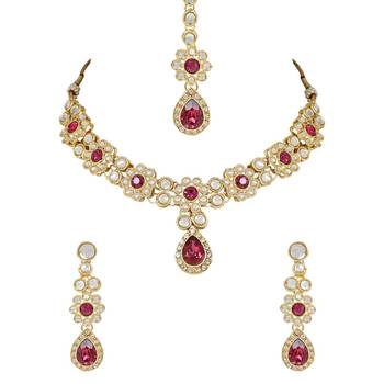traditional floral design kundan stones studed necklace jewellery set 1