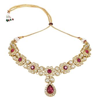 traditional floral design kundan stones studed necklace jewellery set 2