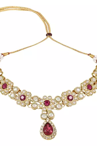 traditional floral design kundan stones studed necklace jewellery set