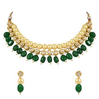 traditional kundan studed pearls choker necklace jewellery set 1
