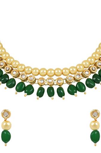 traditional kundan studed pearls choker necklace jewellery set