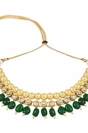 traditional kundan studed pearls choker necklace jewellery set