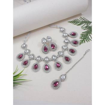 silver plated traditional stone choker necklace jewellery set 1