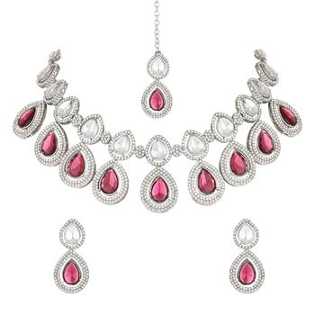 silver plated traditional stone choker necklace jewellery set 2