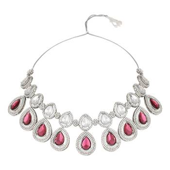 silver plated traditional stone choker necklace jewellery set 3
