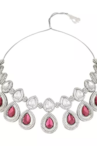 silver plated traditional stone choker necklace jewellery set