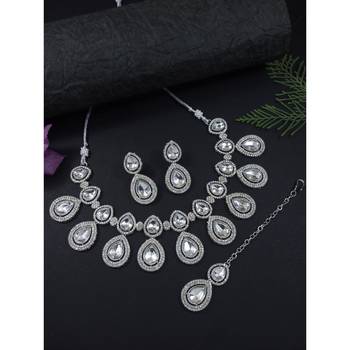 silver plated traditional stone choker necklace jewellery set 1