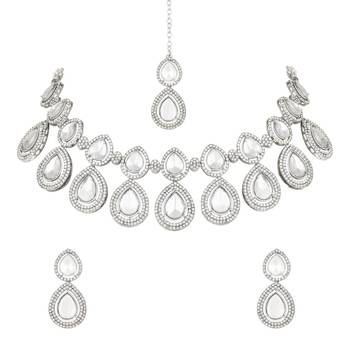 silver plated traditional stone choker necklace jewellery set 2