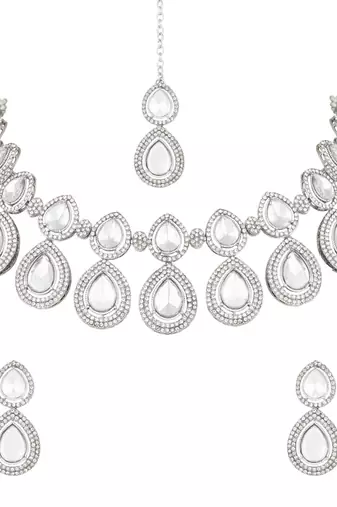 silver plated traditional stone choker necklace jewellery set