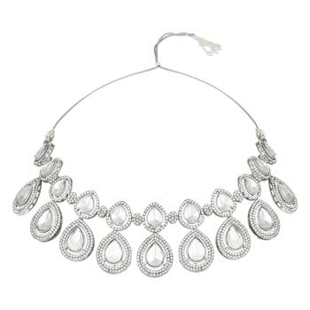 silver plated traditional stone choker necklace jewellery set 3